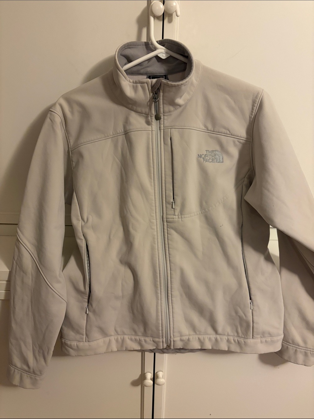 The North Face Light Gray Softshell Jacket with Chest Zip